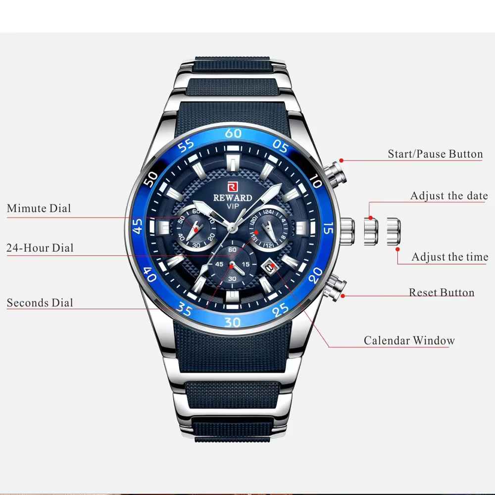 Reword VIP Watch Premium Blue Silver Finish